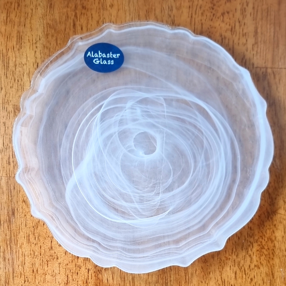 Alabaster Glass White Swirl Decorative Dessert Plate